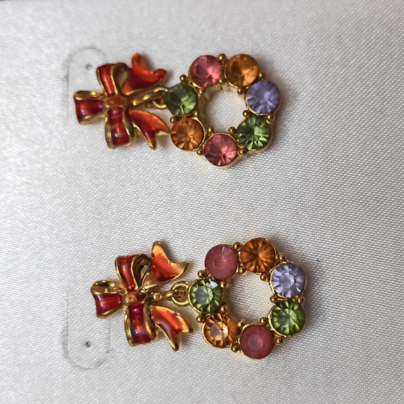 Vintage Colorful Bow and Wreath Earrings Feminine Coquette - Picture 7 of 7
